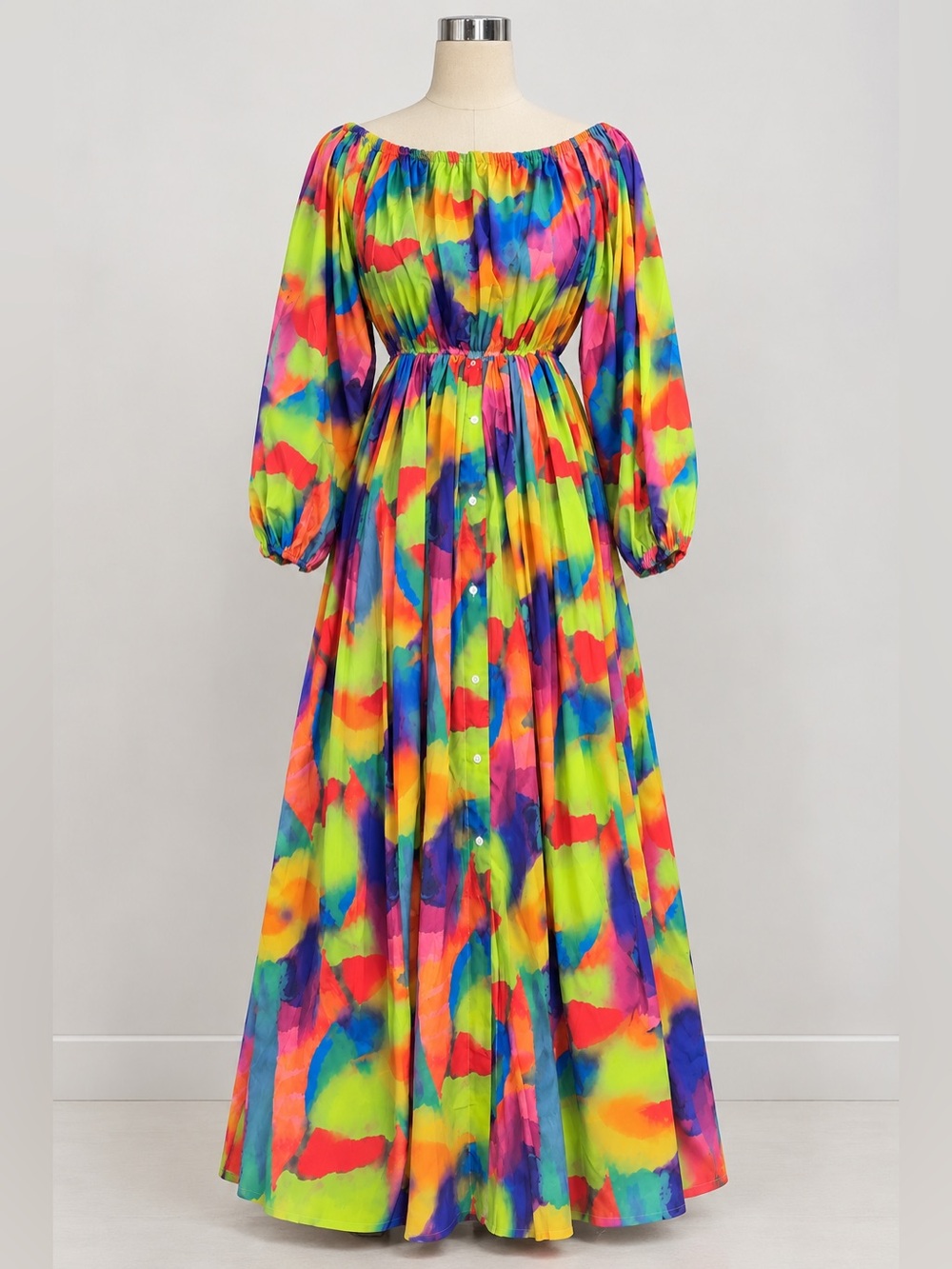 Multicolored Off The Shoulder Maxi Dress